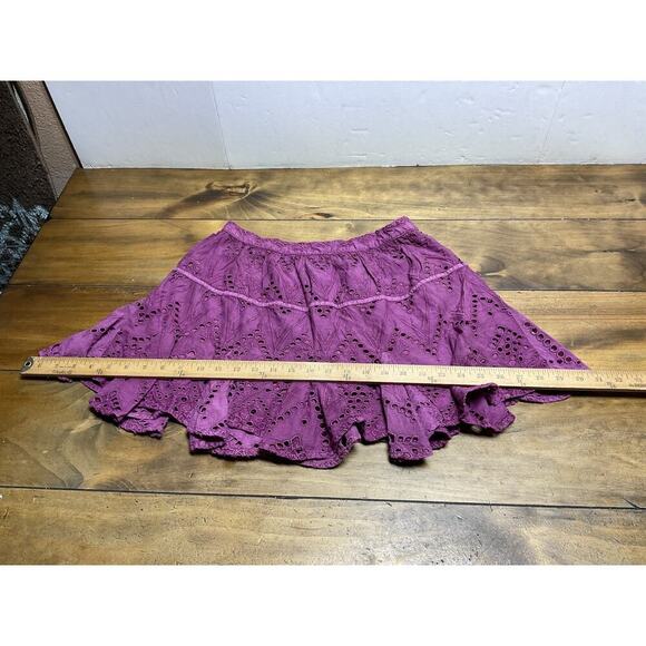 Free People Serenity Mini Skirt Size S Purple Eyelet Broderie Anglaise Ruffle - Picture 9 of 9